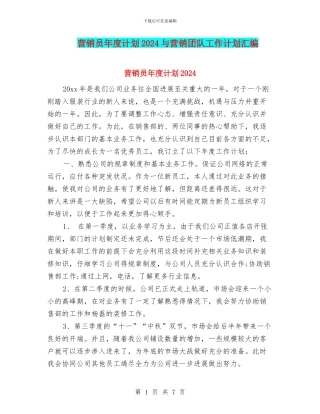 营销员年度计划2024与营销团队工作计划汇编