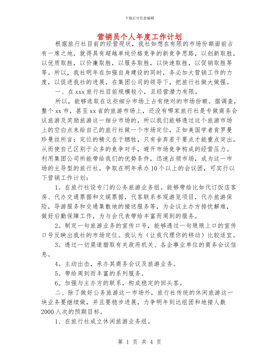 营销员个人年度工作计划_第1页