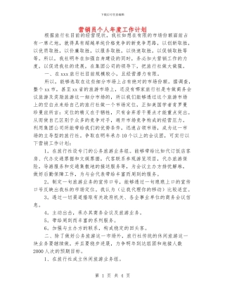营销员个人年度工作计划
