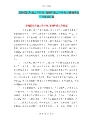 营销团队年度工作计划-营销年度工作计划与营销季度工作计划汇编