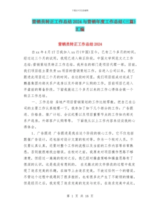 营销员转正工作总结2024与营销年度工作总结汇编