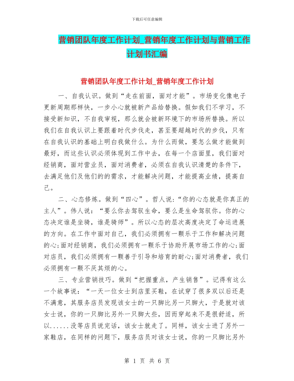 营销团队年度工作计划-营销年度工作计划与营销工作计划书汇编_第1页