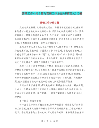 营销工作小结2篇与营销工作总结汇编