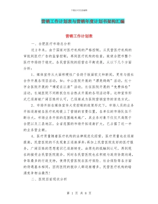 营销工作计划表与营销年度计划书架构汇编