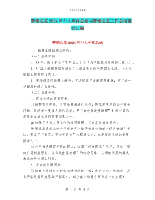 营销总监2024年个人年终总结与营销总监工作总结范文汇编