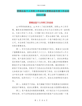 营销总监个人年终工作总结与营销总监年度工作总结2024汇编