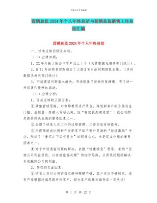 营销总监2024年个人年终总结与营销总监销售工作总结汇编