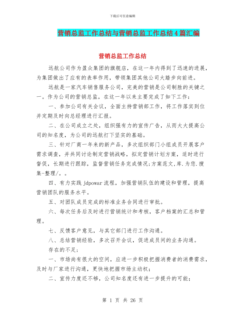 营销总监工作总结与营销总监工作总结4篇汇编_第1页