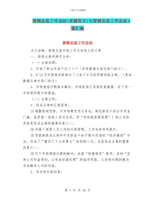 营销总监工作总结(多篇范文)与营销总监工作总结4篇汇编