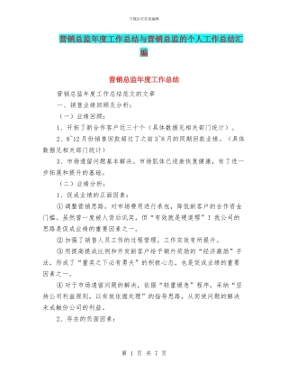 营销总监年度工作总结与营销总监的个人工作总结汇编