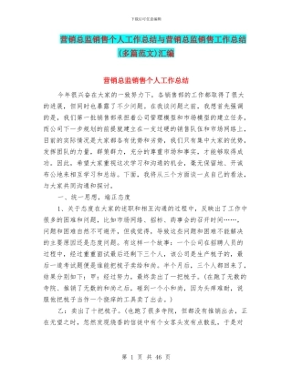 营销总监销售个人工作总结与营销总监销售工作总结汇编