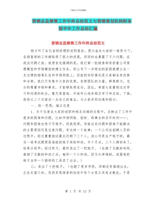 营销总监销售工作年终总结范文与营销策划机构财务部半年工作总结汇编