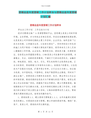 营销总监年度营销工作计划样本与营销总监年度营销计划汇编