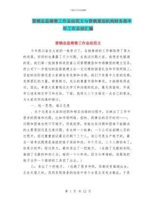 营销总监销售工作总结范文与营销策划机构财务部半年工作总结汇编