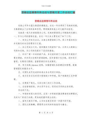 营销总监销售年终总结与营销月度工作总结汇编