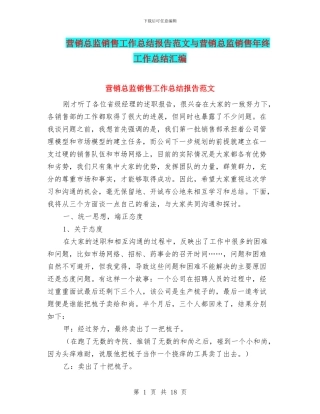 营销总监销售工作总结报告范文与营销总监销售年终工作总结汇编
