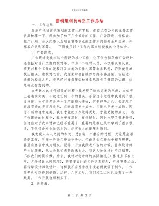 营销策划员转正工作总结