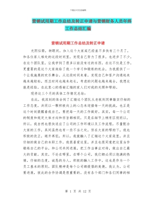 营销试用期工作总结及转正申请与营销财务人员年终工作总结汇编