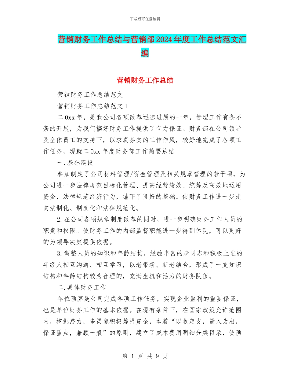 营销财务工作总结与营销部2024年度工作总结范文汇编_第1页