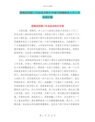 营销试用期工作总结及转正申请与营销财务人员工作总结汇编
