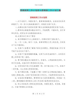 营销部周工作计划表与营销部工作计划汇编
