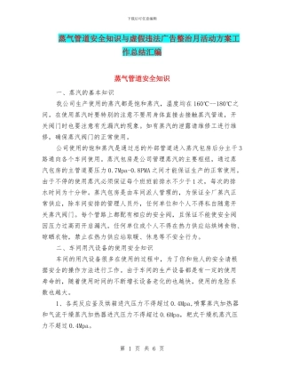 蒸气管道安全知识与虚假违法广告整治月活动方案工作总结汇编