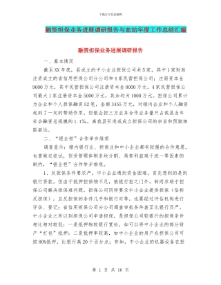 融资担保业务发展调研报告与血站年度工作总结汇编