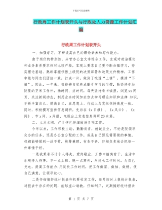 行政周工作计划表开头与行政处人力资源工作计划汇编