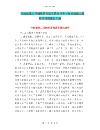 行政效能三项制度贯彻落实情况报告与行政效能主题活动情况报告汇编