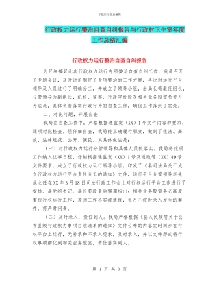 行政权力运行整治自查自纠报告与行政村卫生室年度工作总结汇编