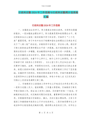 行政科后勤2024年工作思路与行政科后勤周计划表格汇编