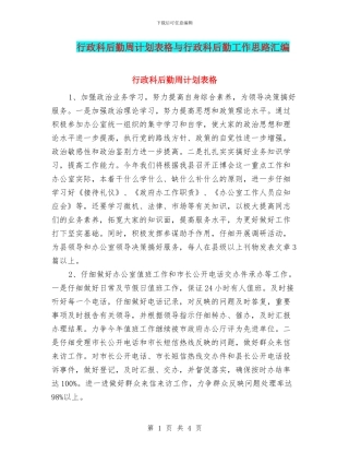 行政科后勤周计划表格与行政科后勤工作思路汇编
