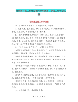 行政部月度工作计划表与行政部第二季度工作计划汇编