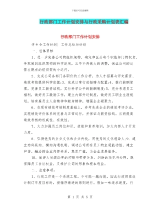行政部门工作计划安排与行政采购计划表汇编