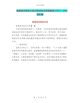 街道党员培训计划与街道党员承诺践诺工作下一步计划汇编