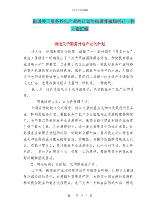 街道关于服务外包产业的计划与街道养殖场拆迁工作方案汇编