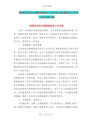 街道农村党支部换届选举工作总结与街道初任公务员工作总结汇编