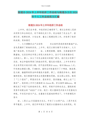 街道办2024年上半年经济工作总结与街道办主任2024年个人工作总结范文汇编
