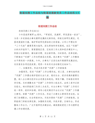 街道双拥工作总结与街道发展新党员工作总结范文汇编