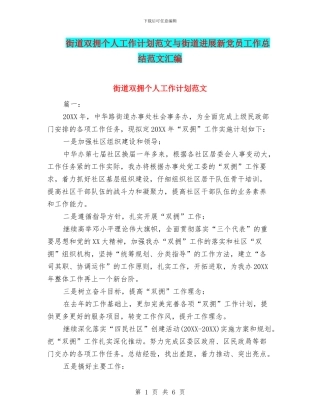 街道双拥个人工作计划范文与街道发展新党员工作总结范文汇编