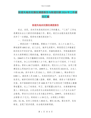 街道失地农民情况调查报告与街道妇联2024年工作意见汇编