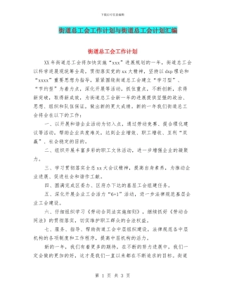 街道总工会工作计划与街道总工会计划汇编