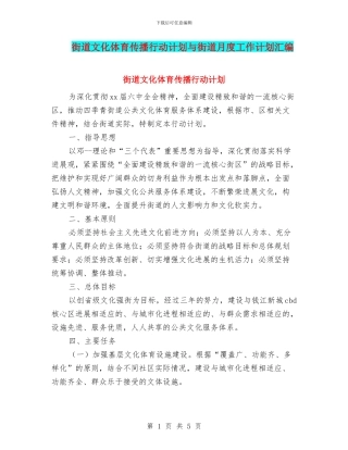 街道文化体育传播行动计划与街道月度工作计划汇编