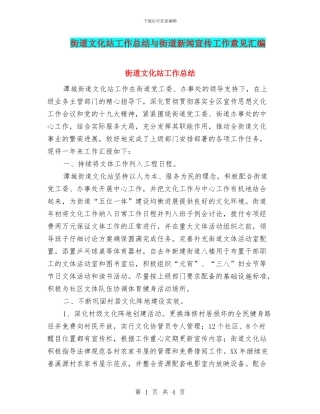 街道文化站工作总结与街道新闻宣传工作意见汇编