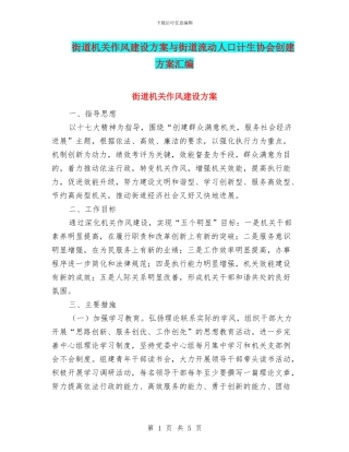 街道机关作风建设方案与街道流动人口计生协会创建方案汇编