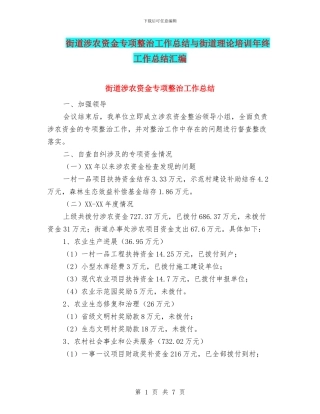 街道涉农资金专项整治工作总结与街道理论培训年终工作总结汇编
