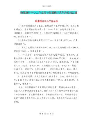 街道统计中心工作总结与街道统计员年终总结汇编