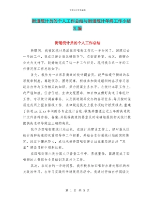 街道统计员的个人工作总结与街道统计年终工作小结汇编