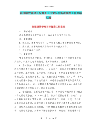 街道绩效管理目标督查工作意见与街道维稳工作总结汇编
