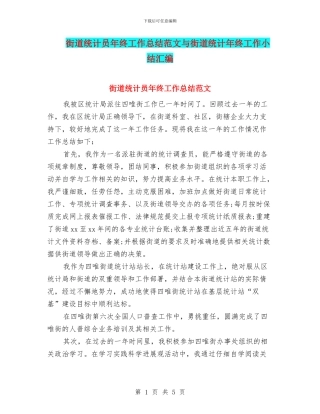 街道统计员年终工作总结范文与街道统计年终工作小结汇编